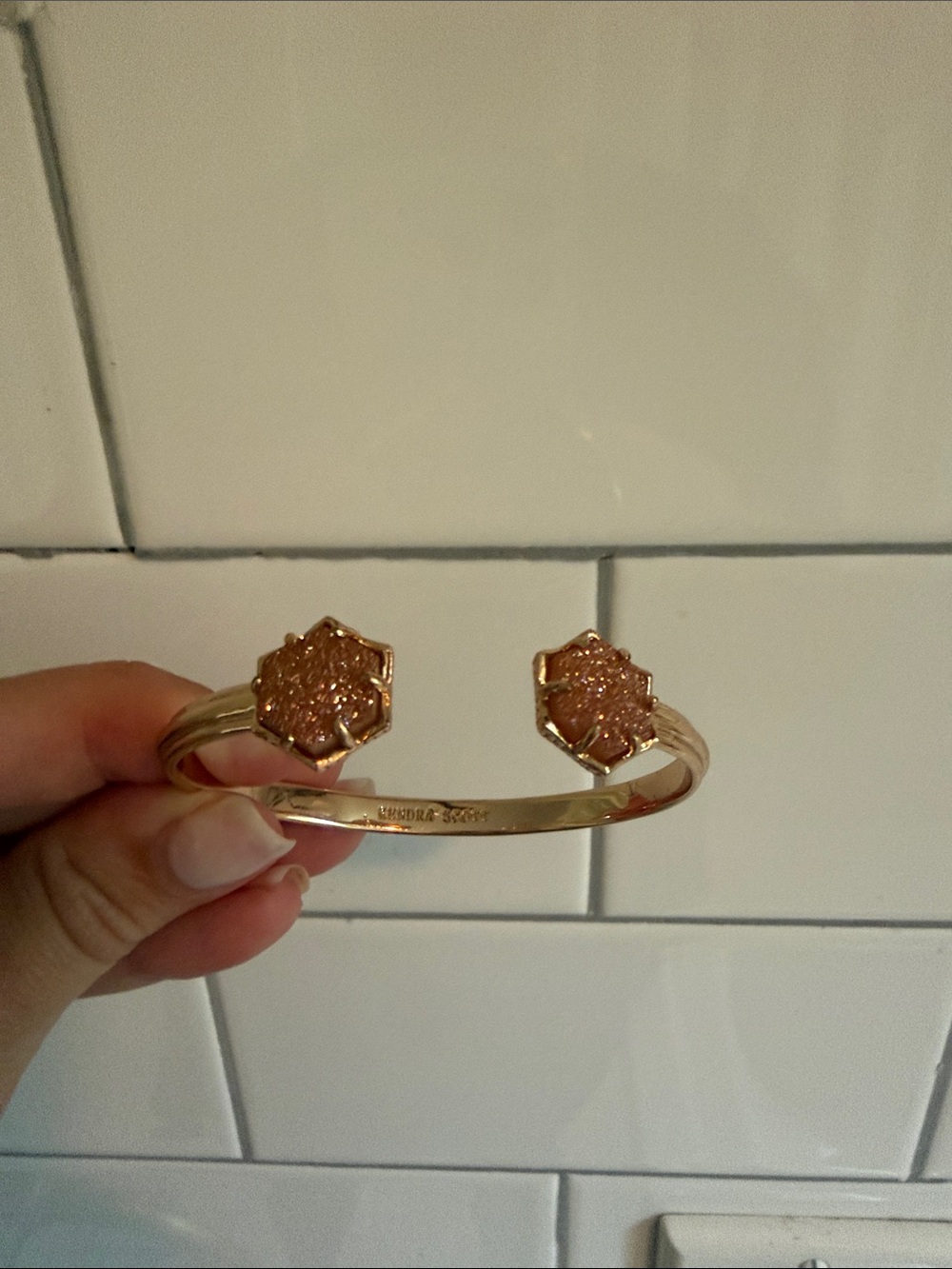 Kendra Scott Rose Gold Hexagon Druzy Open Cuff Bracelet